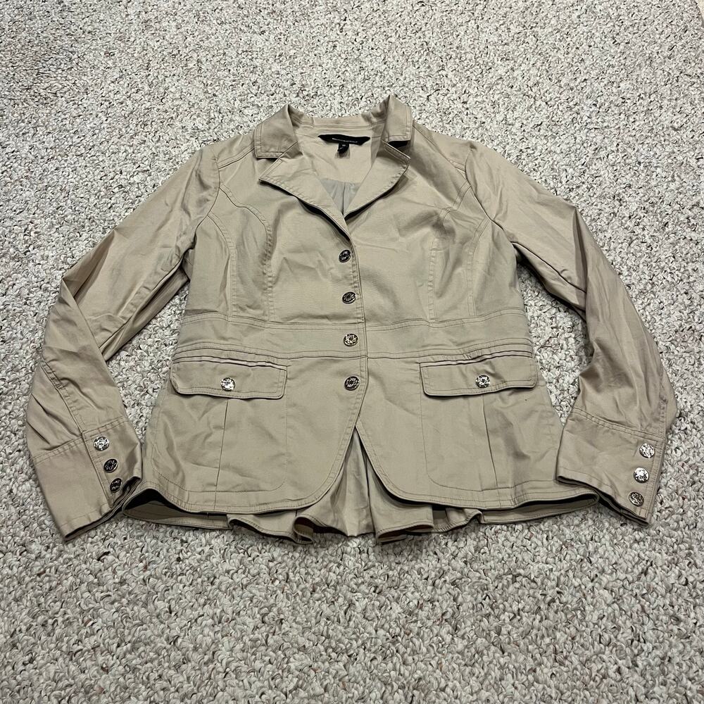White House Black Market Utility Style Peplum Blazer 10 Tan Preppy Casual Career